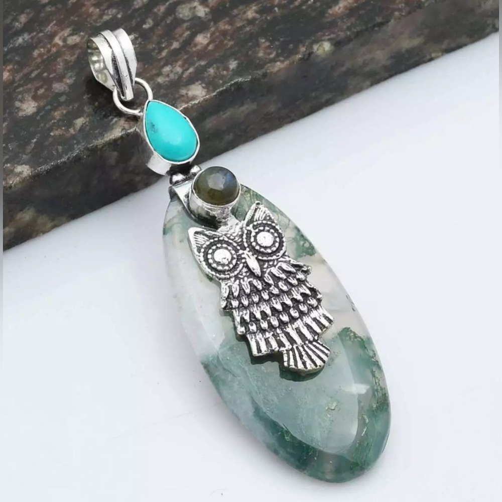 MOSS AGATE/TURQUOISE PENDANT